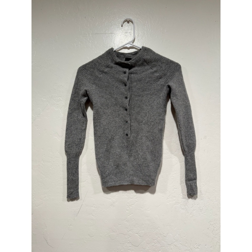J.Crew Collection Italian Cashmere Henley Sweater Gray XXS Waffle Knit Raglan - Picture 2 of 6